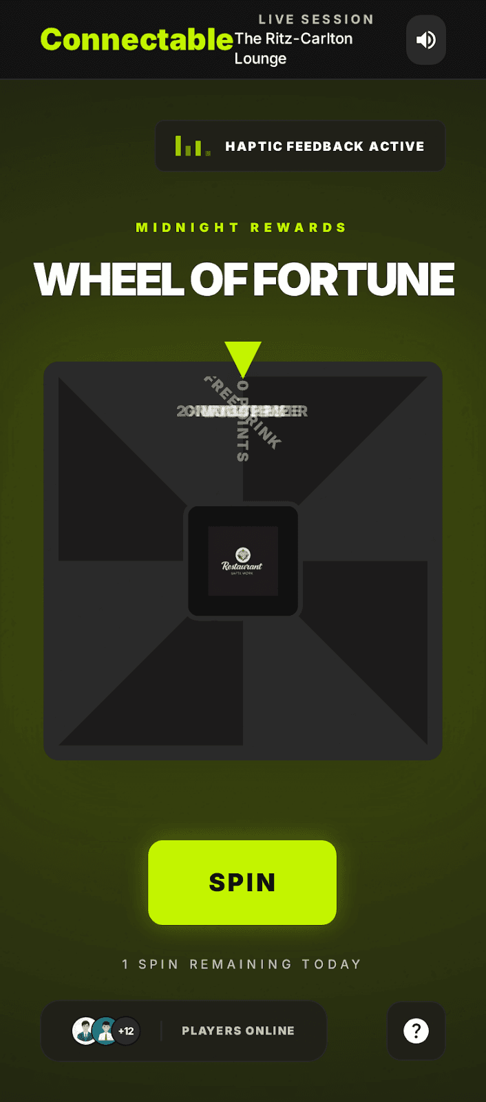 Écran consumer de la roue de la fortune en plein jeu