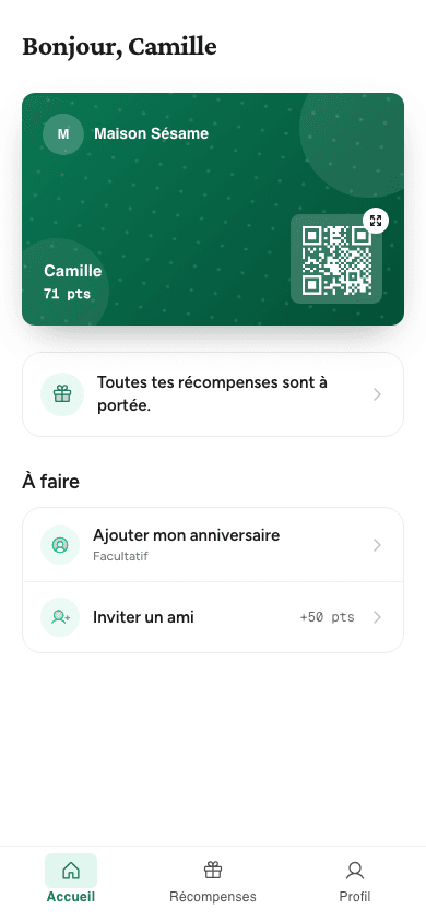 Carte membre Connectable sur mobile