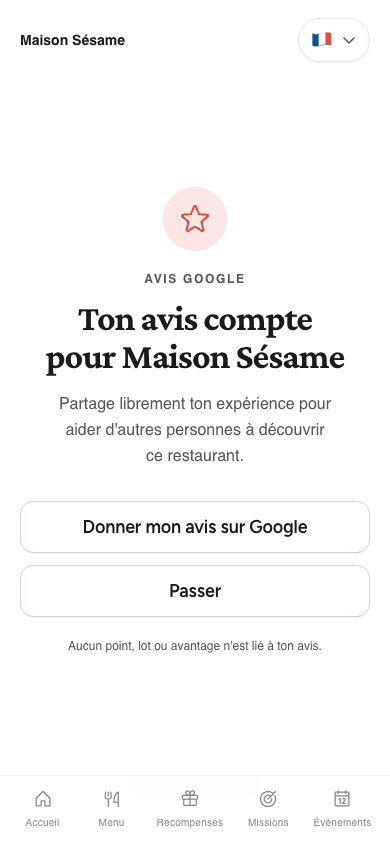 Invitation facultative à laisser un avis Google